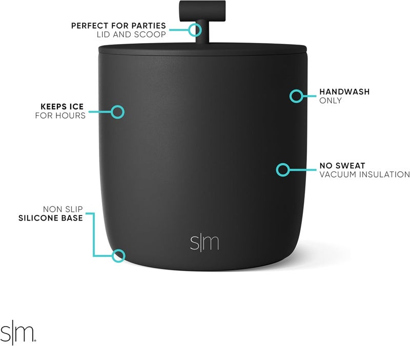 Simple Modern دلو ثلج معزول بالفراغ مع غطاء ومغرفة | للكوكتيلا، الشمبانيا، النبيذ، البيرة، واستضافة الحفلات | سعة 100 أونصة من الفولاذ المقاوم للصدأ للحفلات الكبيرة | مجموعة روكس | أسود منتصف الليل - Image 2